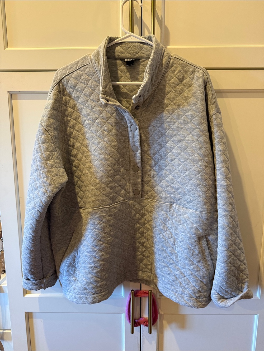 Eddie Bauer Gray Quilted Snap Pullover Teddy Jacket XXL